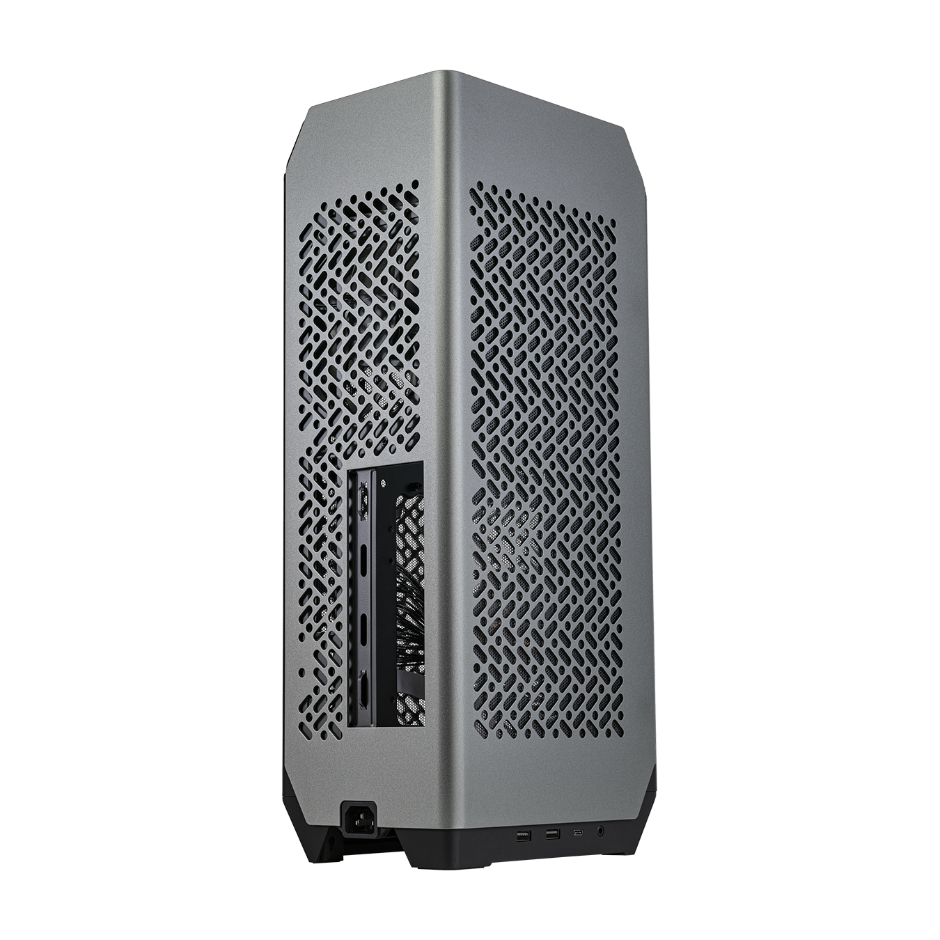 Cooler Master NCore 100- front profile showing the outer ventilation system and USB I/O section