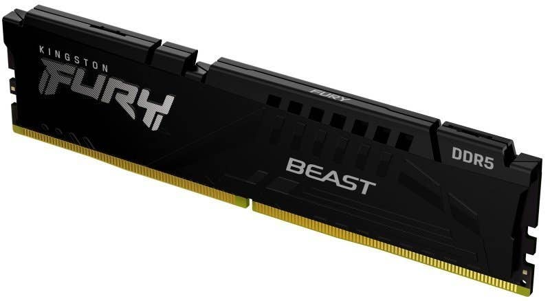 Kingston Technology FURY- front profile tilted showing the Kingston Fury logo along with the black heat sink and connector