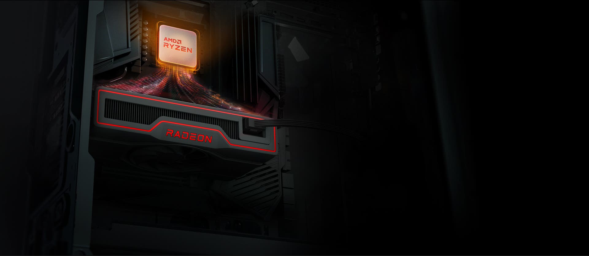 AMD Ryzen 5000 Series processor and AMD Radeon RX 6600 Series graphics card close-up