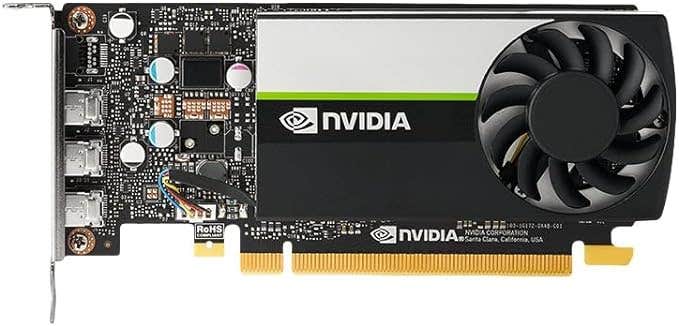 PNY NVidia T400 Professional- front profile showing the USB I/O along with the main PCB board with memory, the heat sink and processor fan and motherboard connector 