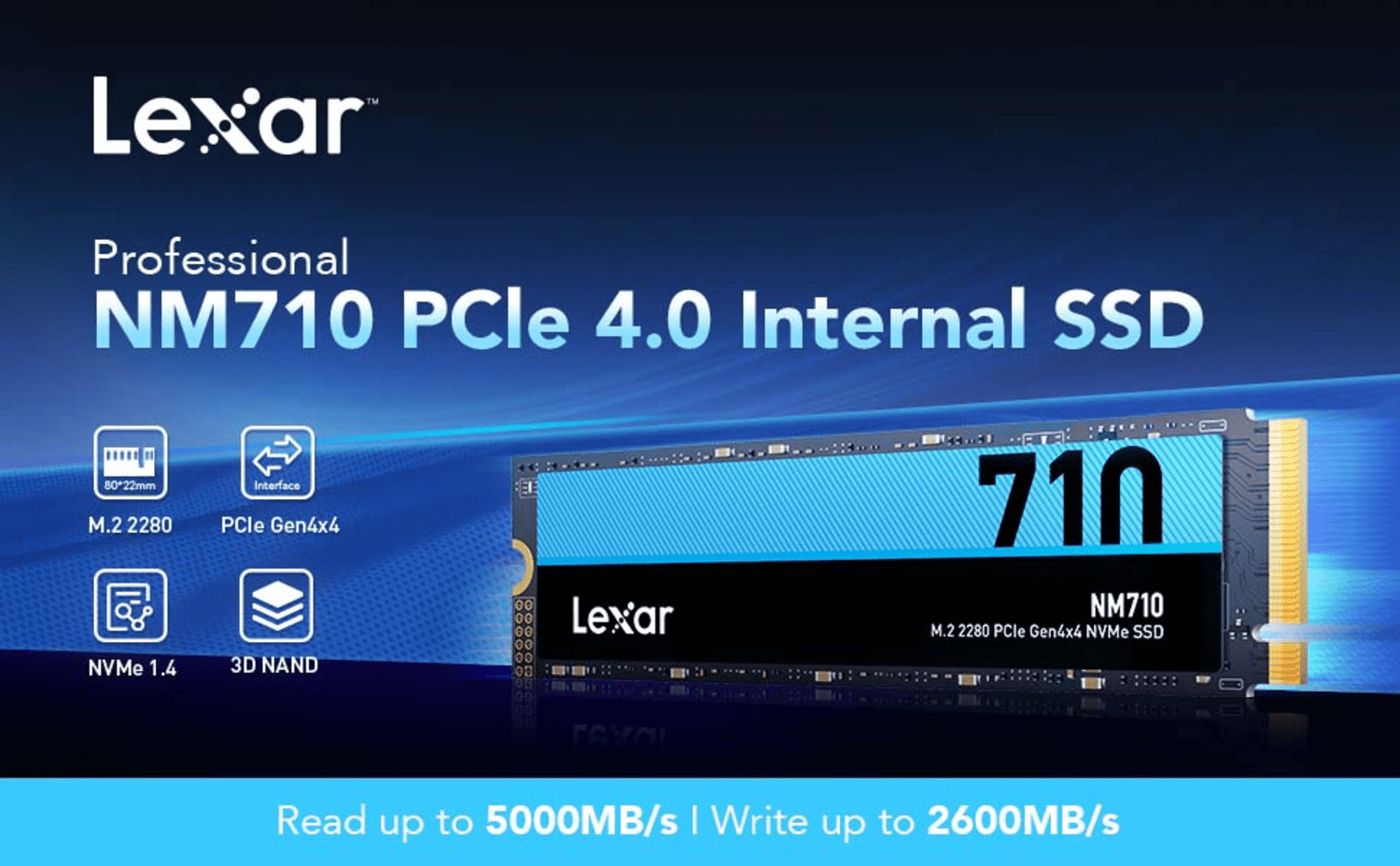 Lexar NM710 1TB SSD PCIe Gen4 M.2 SSD - 5000 MB/s Read and 4500 MB/s Write  - LNM710X001T-RNNNG
