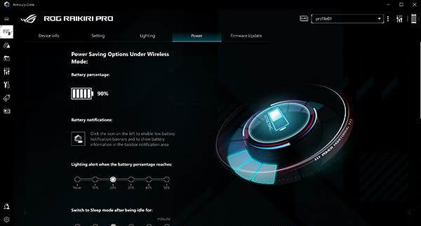 Asus ROG Raikiri Pro Controller power settings image