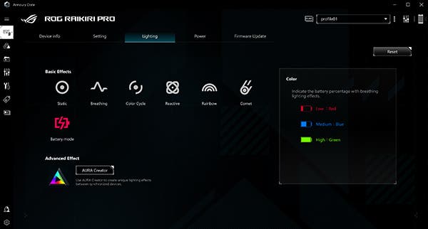 Asus ROG Raikiri Pro Controller lighting settings image