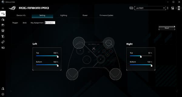 Asus ROG Raikiri Pro Controller vibration settings image